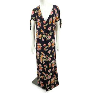 New Flynn Skye Ale Pastel Blooms Maxi Dress Womens M Button Front Blue Floral